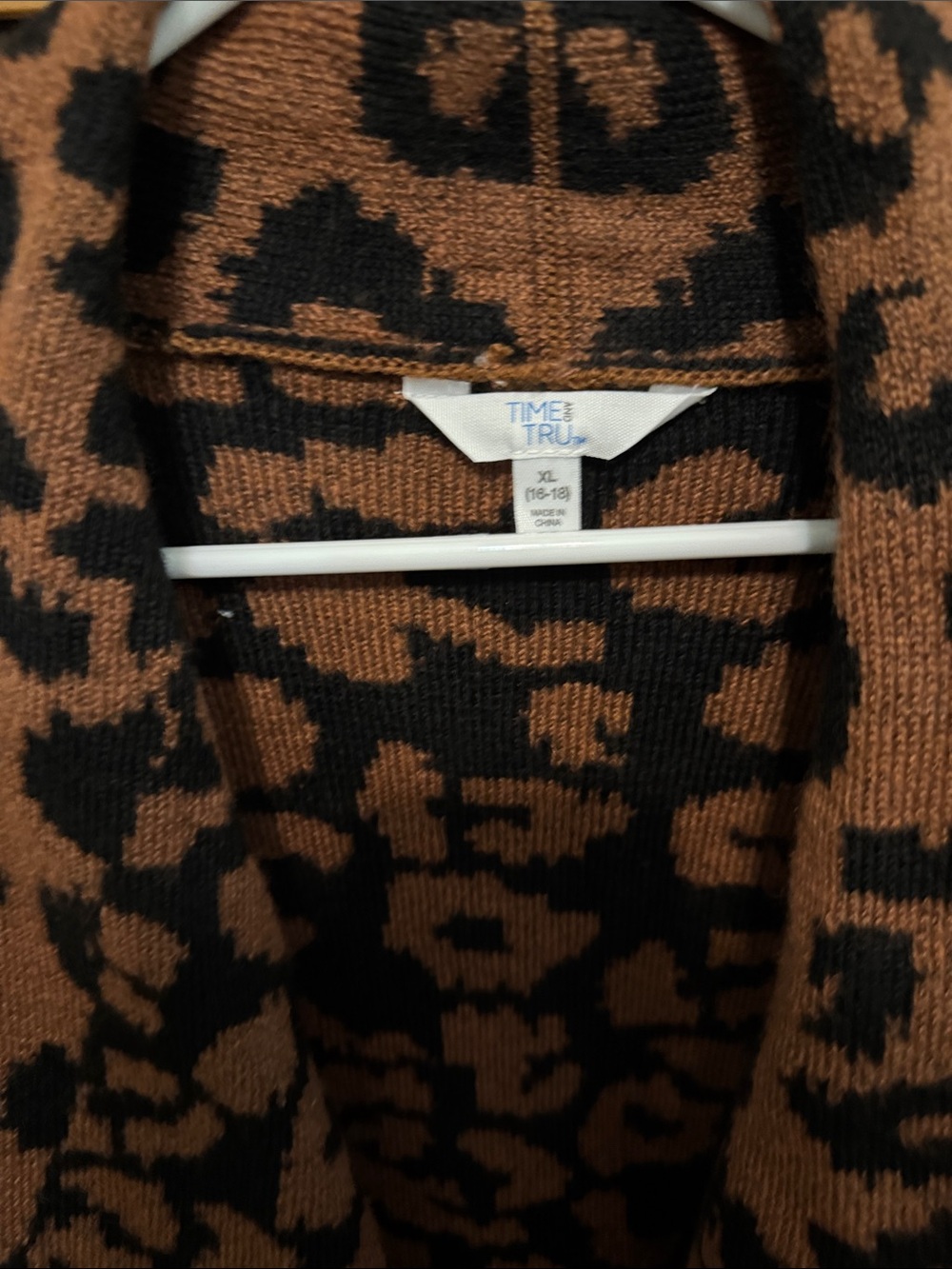 Time and Tru Brown and Black Leopard Teddy Jacket - Picture 2 of 3